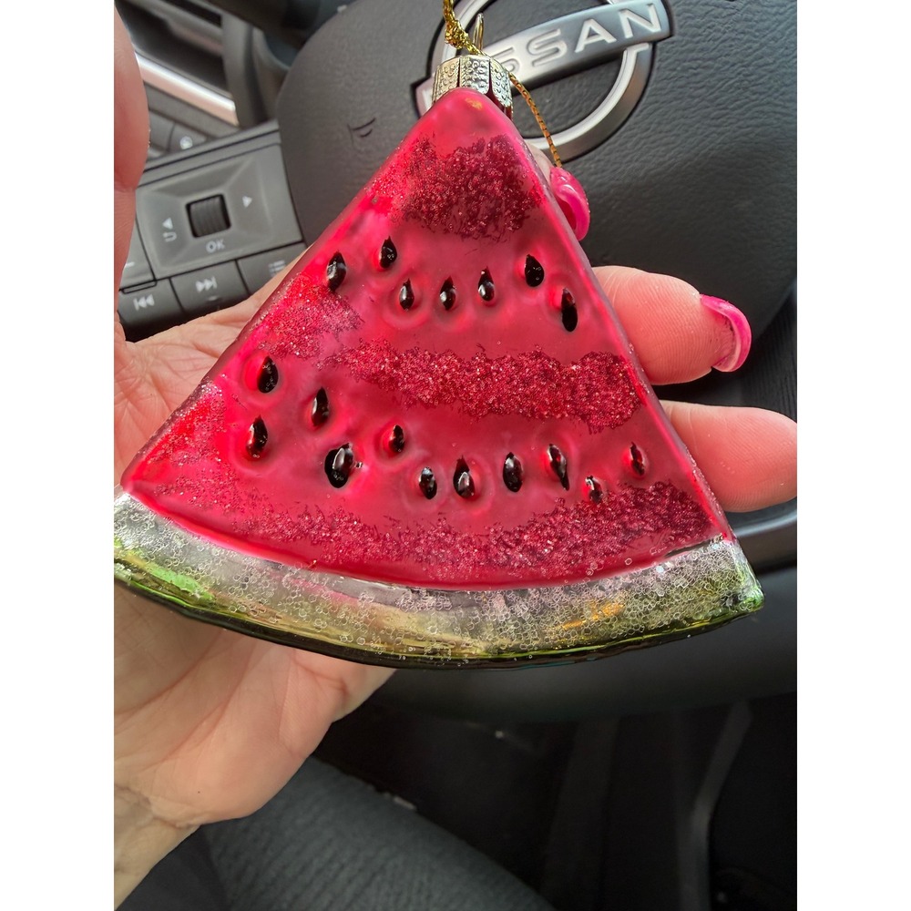 Robert Stanley Home Collection Glass Watermelon Slice Christmas Ornament Pink